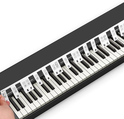 ملصقات ملاحظات لوحة مفاتيح البيانو من السيليكون قابلة للإزالة، ملصقات لوحة مفاتيح البيانو للأطفال المبتدئين، 61 مفتاحًا 1:1 دليل ملاحظات البيانو بالحجم الكامل بدون لصق للمبتدئين، ملصقات مفاتيح البيانو القابلة للإزالة (أسود) in Kuwait