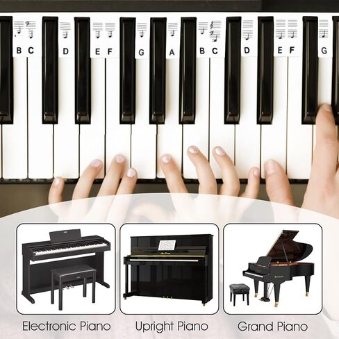 ملصقات ملاحظات لوحة مفاتيح البيانو من السيليكون قابلة للإزالة، ملصقات لوحة مفاتيح البيانو للأطفال المبتدئين، 61 مفتاحًا 1:1 دليل ملاحظات البيانو بالحجم الكامل بدون لصق للمبتدئين، ملصقات مفاتيح البيانو القابلة للإزالة (أسود) in Kuwait