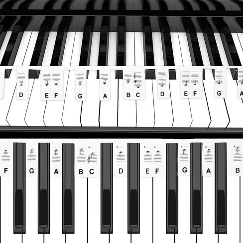 ملصقات ملاحظات لوحة مفاتيح البيانو من السيليكون قابلة للإزالة، ملصقات لوحة مفاتيح البيانو للأطفال المبتدئين، 61 مفتاحًا 1:1 دليل ملاحظات البيانو بالحجم الكامل بدون لصق للمبتدئين، ملصقات مفاتيح البيانو القابلة للإزالة (أسود) in Kuwait
