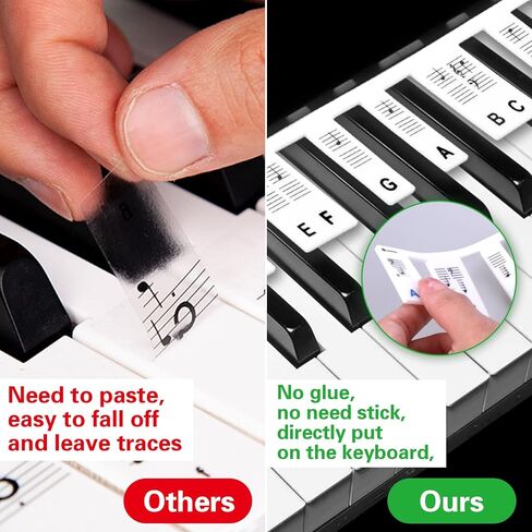 ملصقات ملاحظات لوحة مفاتيح البيانو من السيليكون قابلة للإزالة، ملصقات لوحة مفاتيح البيانو للأطفال المبتدئين، 61 مفتاحًا 1:1 دليل ملاحظات البيانو بالحجم الكامل بدون لصق للمبتدئين، ملصقات مفاتيح البيانو القابلة للإزالة (أسود) in Kuwait