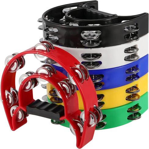 FUNSUEI 6 Pack Double Row Tambourine, Half Moon Handheld Tambourine, Metal Jingles Hand Held Percussion Plastic Musical Tambourine for Church, Party, Band, 6 Colors in Saudi Arabia