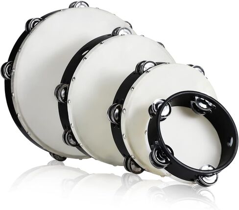 Konohan 4 Pcs Tambourines for Church Adults with Box, 6 8 10 12 Inches Wood Handheld Tambourine Double Row Metal Jingles Musical Percussion Instrument for Educational Party KTV Game in Saudi Arabia
