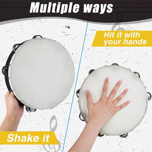Konohan 4 Pcs Tambourines for Church Adults with Box, 6 8 10 12 Inches Wood Handheld Tambourine Double Row Metal Jingles Musical Percussion Instrument for Educational Party KTV Game in Saudi Arabia