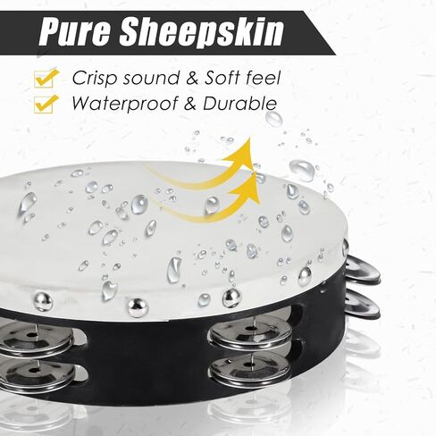 Konohan 4 Pcs Tambourines for Church Adults with Box, 6 8 10 12 Inches Wood Handheld Tambourine Double Row Metal Jingles Musical Percussion Instrument for Educational Party KTV Game in Saudi Arabia