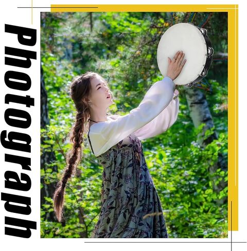 Konohan 4 Pcs Tambourines for Church Adults with Box, 6 8 10 12 Inches Wood Handheld Tambourine Double Row Metal Jingles Musical Percussion Instrument for Educational Party KTV Game in Saudi Arabia