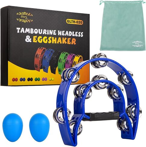 Glory Double Row Tambourine, Half Moon Double Row Metal Jingles Hand Held Instruments Percussion with Handle Grip, Tambourines for Adults, Party,Gift,Black in Saudi Arabia
