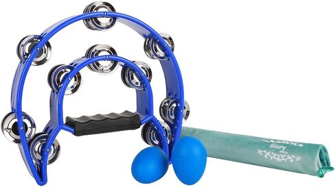 Glory Double Row Tambourine, Half Moon Double Row Metal Jingles Hand Held Instruments Percussion with Handle Grip, Tambourines for Adults, Party,Gift,Black in Saudi Arabia