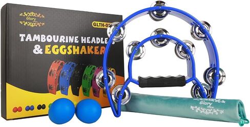 Glory Double Row Tambourine, Half Moon Double Row Metal Jingles Hand Held Instruments Percussion with Handle Grip, Tambourines for Adults, Party,Gift,Black in Saudi Arabia