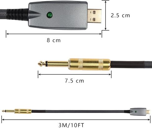 SinLoon USB Guitar Cable,10FT USB 2.0 Interface Male to 6.35mm (1/4inch) TS Mono Electric Guitar Converter Cable, Nylon Braid Recording Cable, for Instruments Recording Singing (USB to 6.35 Gold) in Saudi Arabia