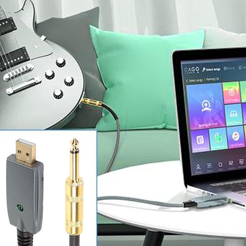 SinLoon USB Guitar Cable,10FT USB 2.0 Interface Male to 6.35mm (1/4inch) TS Mono Electric Guitar Converter Cable, Nylon Braid Recording Cable, for Instruments Recording Singing (USB to 6.35 Gold) in Saudi Arabia