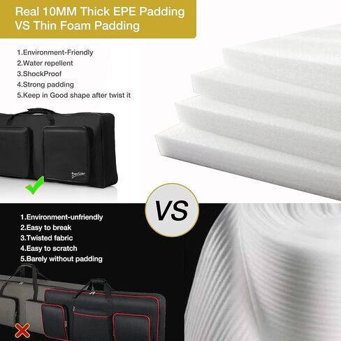 حافظة كيبورد بـ61 مفتاح بخياطة جيدة وبطانة سميكة 10 ملم مقاس 40 انش × 16.9 انش × 5.5 انش، حافظة بيانو بمقابض اسفنجية واحزمة كتف قابلة للازالة وشنطة ظهر مبطنة للكيبورد الكهربائي مع 3 طرق للحمل in Kuwait