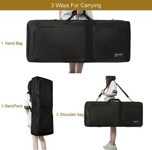 حافظة كيبورد بـ61 مفتاح بخياطة جيدة وبطانة سميكة 10 ملم مقاس 40 انش × 16.9 انش × 5.5 انش، حافظة بيانو بمقابض اسفنجية واحزمة كتف قابلة للازالة وشنطة ظهر مبطنة للكيبورد الكهربائي مع 3 طرق للحمل in Kuwait