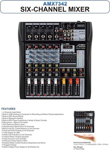 Audio2000'S AMX7342 Six-Channel Audio Mixer with USB Interface and Sound Effect in Saudi Arabia