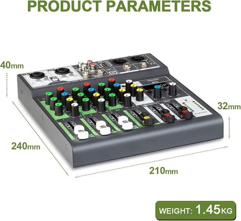 Bomaite BF4+ نظام وحدة تحكم صوت DJ خلاط صوت صغير، 4 قنوات طاقة فانتوم 48 فولت مع بلوتوث USB MP3 ستيريو مباشر DJ Studio Streaming لحفلات تسجيل الكمبيوتر الاحترافية KTV in Kuwait