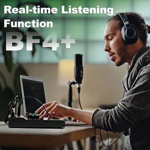 Bomaite BF4+ نظام وحدة تحكم صوت DJ خلاط صوت صغير، 4 قنوات طاقة فانتوم 48 فولت مع بلوتوث USB MP3 ستيريو مباشر DJ Studio Streaming لحفلات تسجيل الكمبيوتر الاحترافية KTV in Kuwait