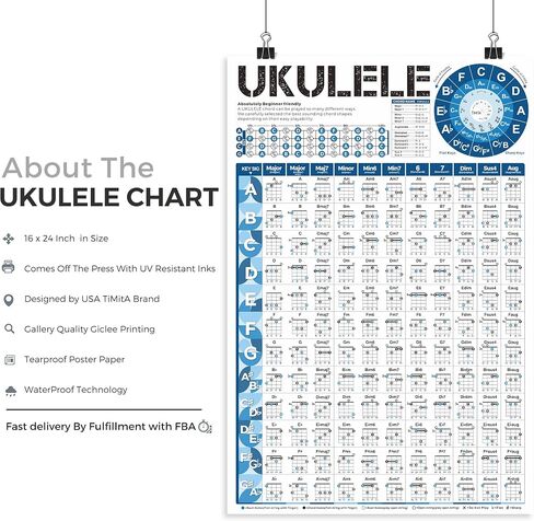 Ukulele Chord Chart, An Educational Ukelele Chords Poster for Beginners and Teachers, Ukelele Fretbaord Notes, Music Theory, Circle of Fifths - Perfect Learning Tool for Acoustic Ukulele in Saudi Arabia