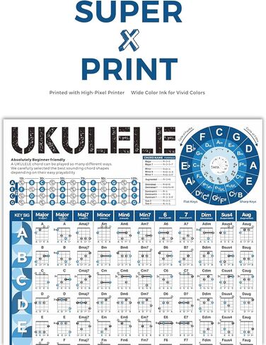 Ukulele Chord Chart, An Educational Ukelele Chords Poster for Beginners and Teachers, Ukelele Fretbaord Notes, Music Theory, Circle of Fifths - Perfect Learning Tool for Acoustic Ukulele in Saudi Arabia