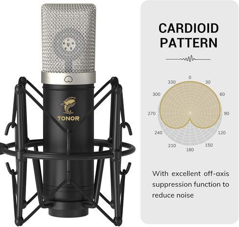 مجموعة ميكروفون TONOR USB، ميكروفون كمبيوتر مكثف قلبي للبودكاست للألعاب، فيديو يوتيوب، تسجيل الموسيقى، الصوت، حزمة ميكروفون الاستوديو مع حامل ذراع التعديل (TC40) in Kuwait