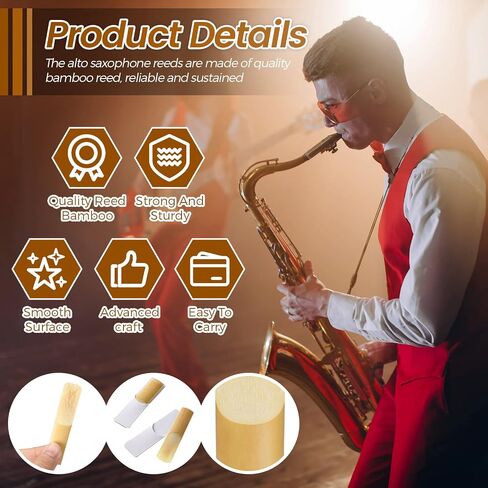 Nuenen 100 Pieces Alto Saxophone Reeds Size 2.5 Saxophone Reed Strength 2.5 Alto Sax Reeds for Alto Saxophone with Individual Protective Cover for Beginners Educators Students Instrument Accessories in Saudi Arabia