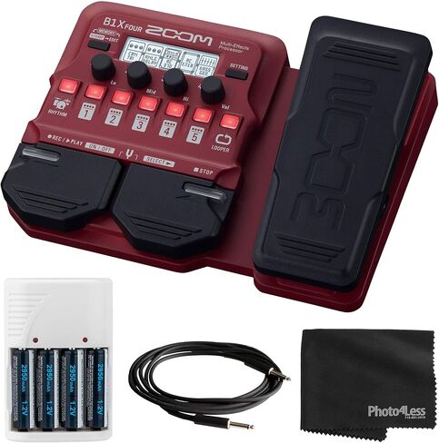 Zoom B1XFOUR معالج جيتار متعدد التأثيرات مع دواسة التعبير + 4 بطاريات AA وشاحن + كابل + قطعة قماش - حزمة ذات قيمة عالية in Kuwait