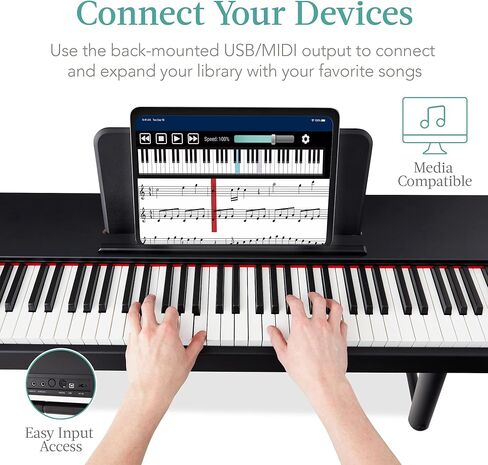Best Choice Products بيانو رقمي كامل الحجم مزود بـ 88 مفتاحًا، مجموعة لوحة مفاتيح إلكترونية لجميع مستويات الخبرة مع حامل U، 3 وحدة دواسات مستدامة، مقعد، غطاء لوحة مفاتيح، 2 مقابس سماعة رأس in Kuwait