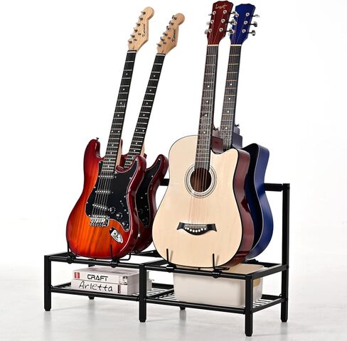 حامل جيتار أرضي قابل للتعديل لعرض العديد من الجيتارات، حامل أرضي جيتار مع مطاط غير قابل للانزلاق وأذرع إسفنجية ناعمة، 4 حامل عرض جيتار للصوت والكهرباء والباس والقيثارة لتزيين استوديو الموسيقى المنزلي in Kuwait
