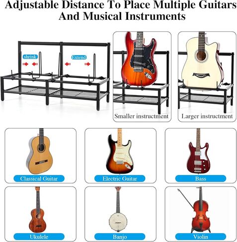حامل جيتار أرضي قابل للتعديل لعرض العديد من الجيتارات، حامل أرضي جيتار مع مطاط غير قابل للانزلاق وأذرع إسفنجية ناعمة، 4 حامل عرض جيتار للصوت والكهرباء والباس والقيثارة لتزيين استوديو الموسيقى المنزلي in Kuwait