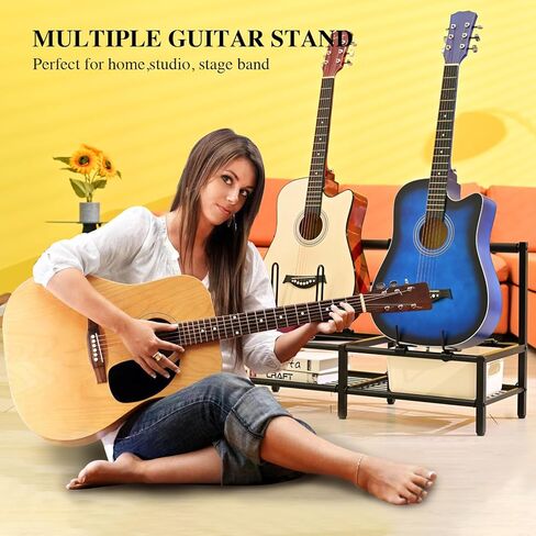 حامل جيتار أرضي قابل للتعديل لعرض العديد من الجيتارات، حامل أرضي جيتار مع مطاط غير قابل للانزلاق وأذرع إسفنجية ناعمة، 4 حامل عرض جيتار للصوت والكهرباء والباس والقيثارة لتزيين استوديو الموسيقى المنزلي in Kuwait