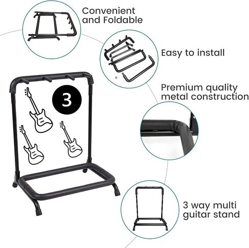 حامل حامل جيتار متعدد من Superlative؛ حامل عرض قابل للطي لـ 3 جيتار؛ شاشة عرض باس كهربائية تحمل ما يصل إلى ثلاثة ألوان سوداء in Kuwait