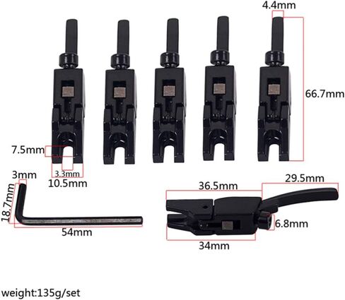 EXCEART 6 قطع غيتار بريدج سرج غيتار كهربائي Tremolo Roller Bridge مع مفتاح قضيب تروس لغيتار كهربائي باس (أسود) in Kuwait