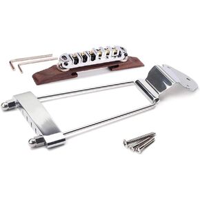 6 String Guitar Trapeze Tailpiece Bridge and Roller Tune-O-Matic Saddle Bridge for Jazz Archtop Guitar Replacement (Chrome)