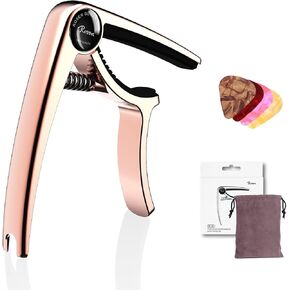Rosen Champagne Guitar Capo 3in1 Metal Capo Picks Set for Acoustic Guitar Electric Guitars Ukulele Mandolin Banjo