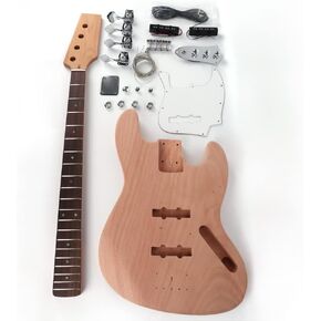 Roasted Canadian Maple Neck DIY Electric Bass Guitar Kit Kits Unfinished Uncut Mahogany Body Maple Fingerboard Fretboard All Parts Included (Pbass Maple Fretboard)