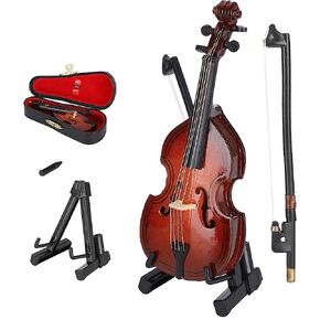 Mini Bass Ornaments, Wooden Musical Instrument Model with Storage Box Miniature Desktop Decoration for Kids Adults Gifts in Saudi Arabia