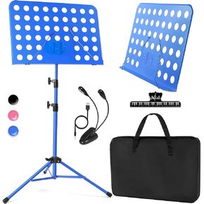 lotmusic Blue Music Stand, Portable Music Sheet Stand, Foldable and Height-Adjustable Music Stand with Bag, Sheet Music Clip, Light, Suitable for Playing Musical Instruments and Traveling Out in Saudi Arabia