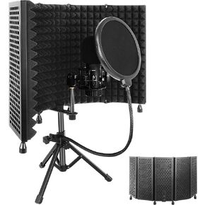 Iouyk Studio Recording Microphone Isolation Shield with Pop Filter and Tripod Stand, High Density Absorbent Foam to Filter Vocal, Foldable Sound Shield for Blue Yeti and Condenser Microphones in Saudi Arabia