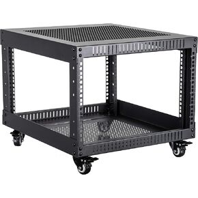 Kenuco 6U Standing Open Frame Rack with 4 Wheels and 4 Posts - Steel Network Equipment Rack 17.75 Inch Deep
