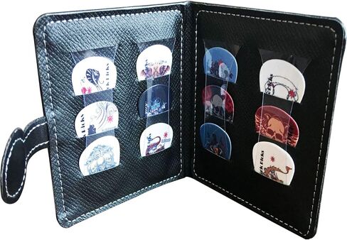 حامل عزف غيتار من الجلد الناعم من نوع المحفظة، 12 قطعة، مناسبة لـ 6 سلسلة/4 خيوط جيتار/الباس / القيثارة (سوداء) in Kuwait