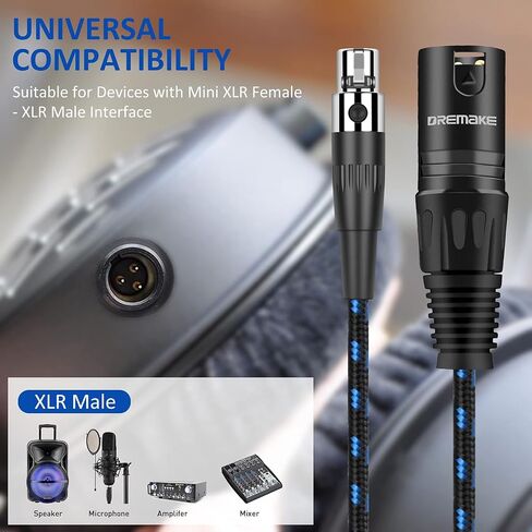 DREMAKE Mini-XLR 3-Pin Female to 3-Pin XLR Male Adapter Audio Cable, 5 Feet Regular XLR to Mini-XLR Microphone Converter Cable for Camera, Headphone, Power Amplifier, Console - Black Blue Tweed in Saudi Arabia