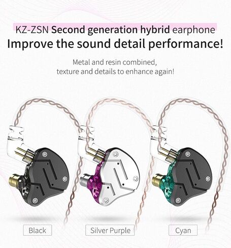 KZ ZSN Hybrid Driver IEM Detachable Tangle-Free Cable Musicians (Black Cyan) in Saudi Arabia