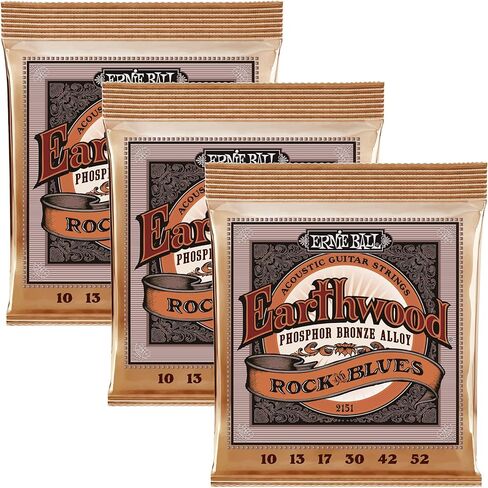 Ernie Ball Earthwood Rock & Blues Phosphor Bronze Acoustic Guitar Strings 3-pack, 10-52 Gauge (P03451) in Saudi Arabia