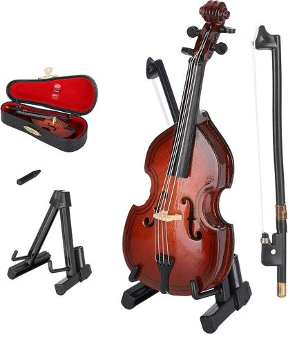 Mini Bass Ornaments, Wooden Musical Instrument Model with Storage Box Miniature Desktop Decoration for Kids Adults Gifts in Saudi Arabia