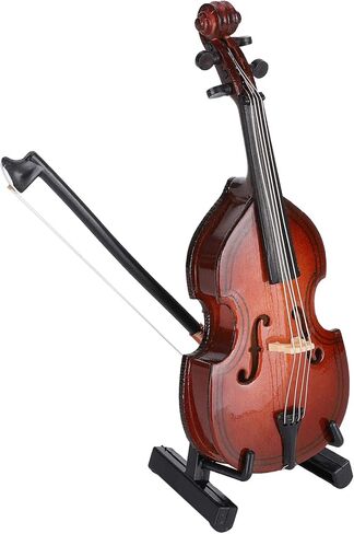 Mini Bass Ornaments, Wooden Musical Instrument Model with Storage Box Miniature Desktop Decoration for Kids Adults Gifts in Saudi Arabia