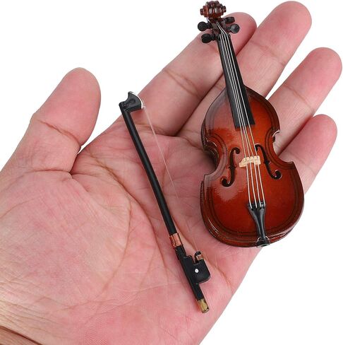Mini Bass Ornaments, Wooden Musical Instrument Model with Storage Box Miniature Desktop Decoration for Kids Adults Gifts in Saudi Arabia
