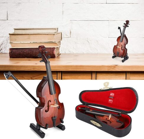 Mini Bass Ornaments, Wooden Musical Instrument Model with Storage Box Miniature Desktop Decoration for Kids Adults Gifts in Saudi Arabia