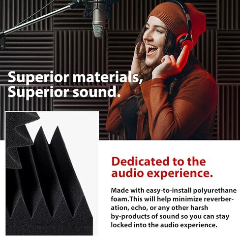 لوحات FONESO الصوتية عالية الكثافة عازلة للصوت للجدران، لوحات ممتصة للصوت، ألواح عازلة للضوضاء من الإسفنج الصوتي مقاومة للحريق لتسجيل الاستوديو 1 بوصة × 12 بوصة × 12 بوصة (24 حزمة)، أسود in Kuwait