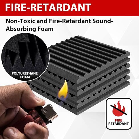 لوحات FONESO الصوتية عالية الكثافة عازلة للصوت للجدران، لوحات ممتصة للصوت، ألواح عازلة للضوضاء من الإسفنج الصوتي مقاومة للحريق لتسجيل الاستوديو 1 بوصة × 12 بوصة × 12 بوصة (24 حزمة)، أسود in Kuwait