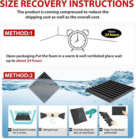 لوحات FONESO الصوتية عالية الكثافة عازلة للصوت للجدران، لوحات ممتصة للصوت، ألواح عازلة للضوضاء من الإسفنج الصوتي مقاومة للحريق لتسجيل الاستوديو 1 بوصة × 12 بوصة × 12 بوصة (24 حزمة)، أسود in Kuwait