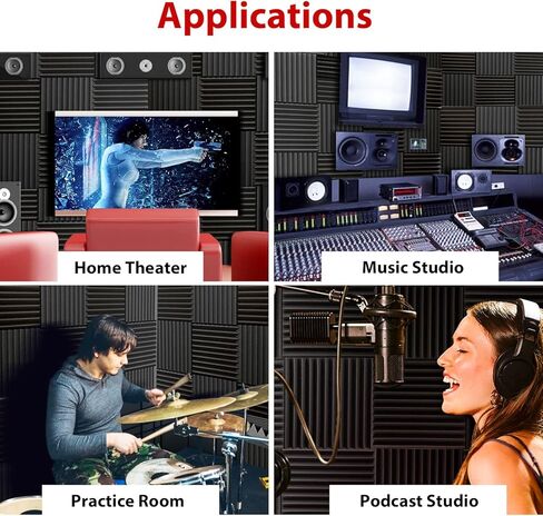 لوحات FONESO الصوتية عالية الكثافة عازلة للصوت للجدران، لوحات ممتصة للصوت، ألواح عازلة للضوضاء من الإسفنج الصوتي مقاومة للحريق لتسجيل الاستوديو 1 بوصة × 12 بوصة × 12 بوصة (24 حزمة)، أسود in Kuwait