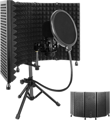 Iouyk Studio Recording Microphone Isolation Shield with Pop Filter and Tripod Stand, High Density Absorbent Foam to Filter Vocal, Foldable Sound Shield for Blue Yeti and Condenser Microphones in Saudi Arabia